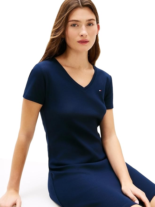 Платье-футболка Tommy Hilfiger Short Sleeve Cotton V-Neck, темно-синий — фото 4