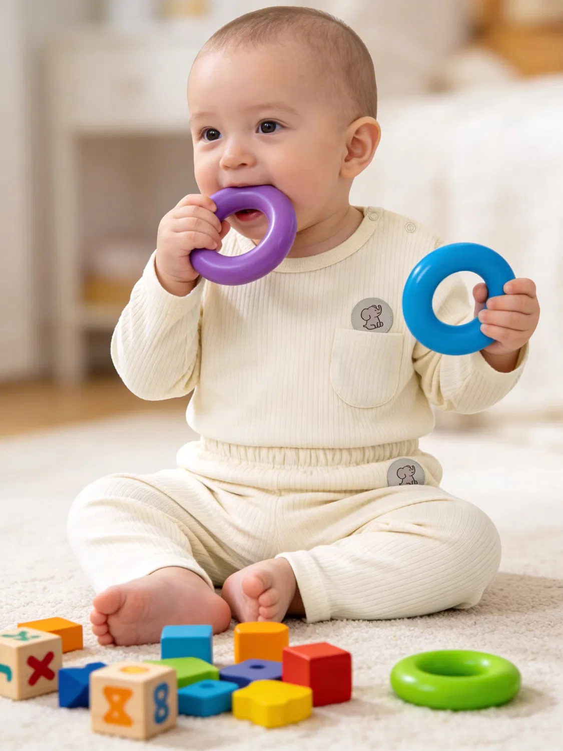 Комплект из футера с длинным рукавом Babies Basic, кремовый — фото 2