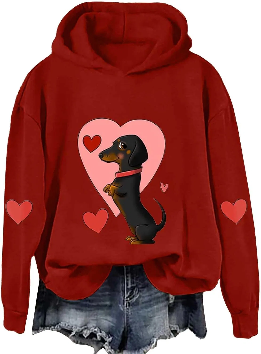 Женский свитшот с принтом Dachshund, красный