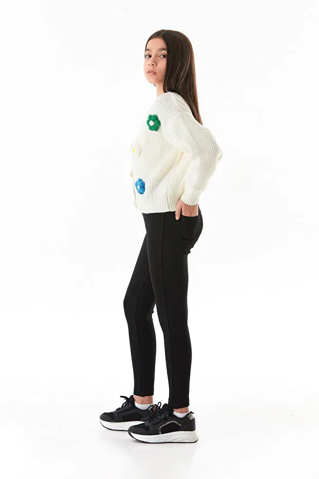 Детские леггинсы для девочек трикотажные Steel knitted Fulla Moda, Black — фото 2