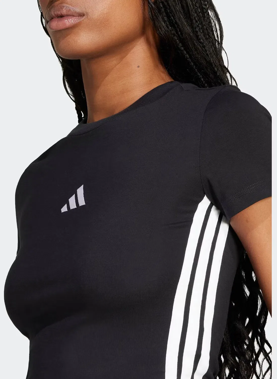 Футболка с принтом Essentials 3 stripes Adidas, черный — фото 4