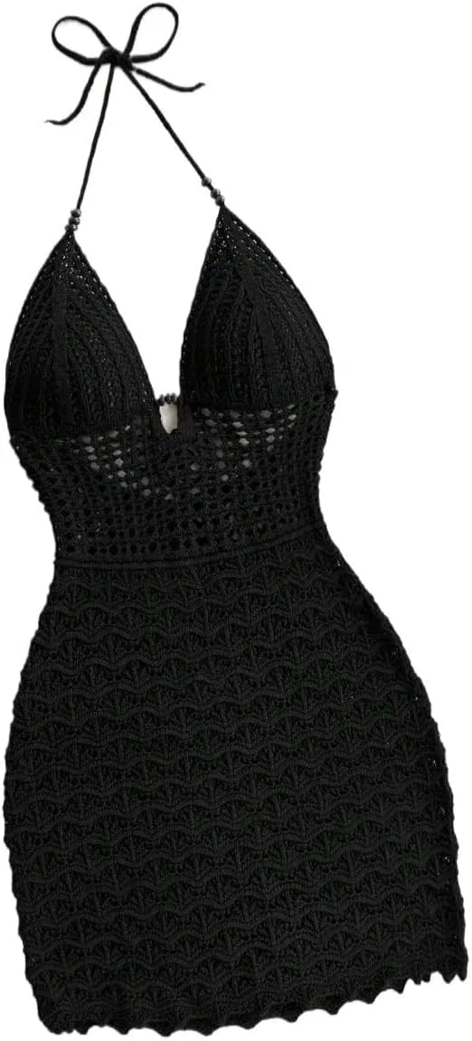 Женское мини-платье свитер V-образным вырезом Bodycon, Black