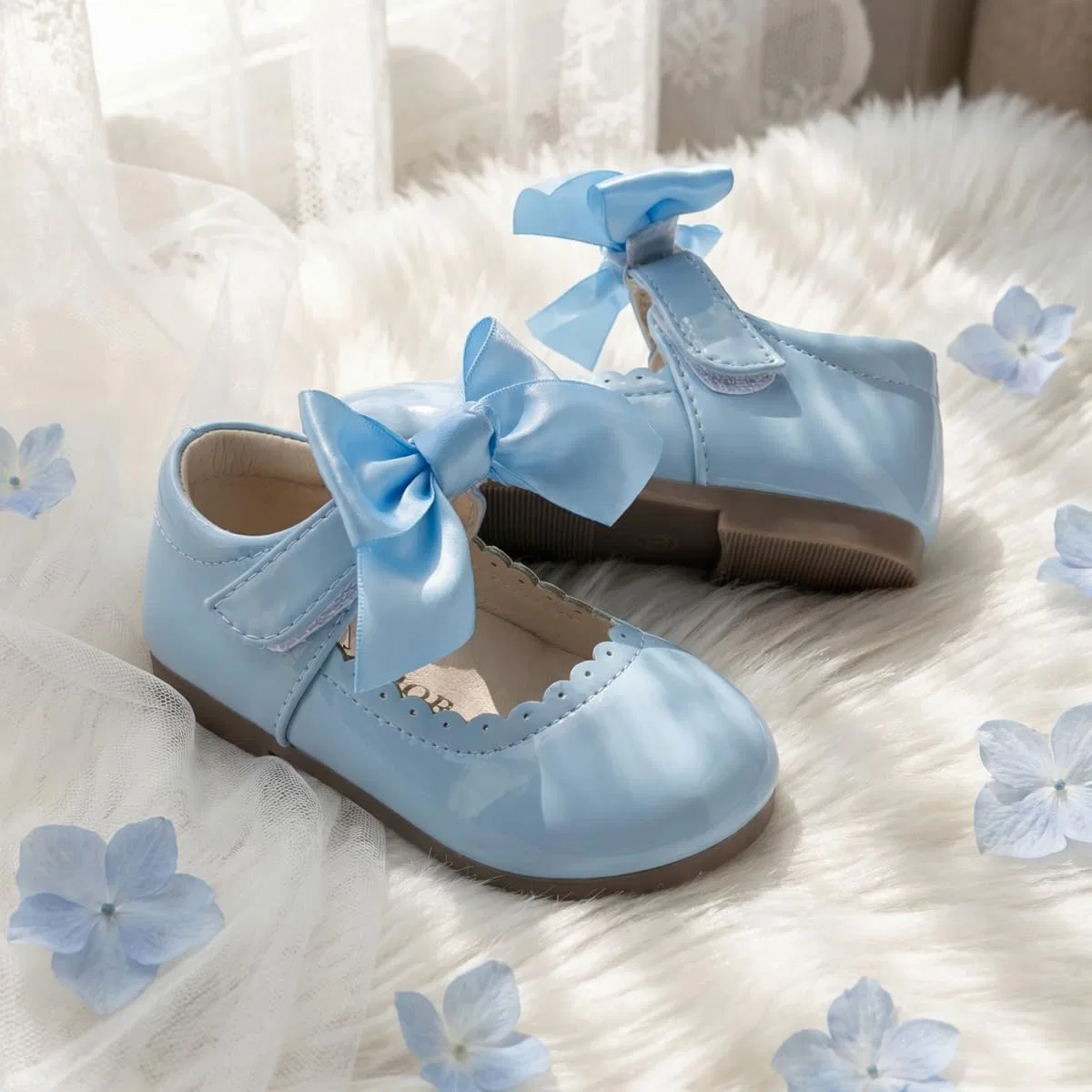 Детские туфли-балетки для девочек с бантом Mary Jane Bellocasa, Blue — фото 4