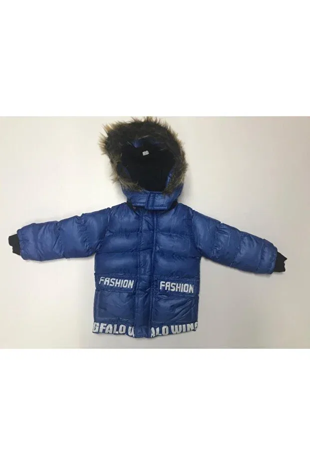 Детское пальто для девочек с капюшоном Boy's Coat Baby Slon Kids Clup, Sax Blue