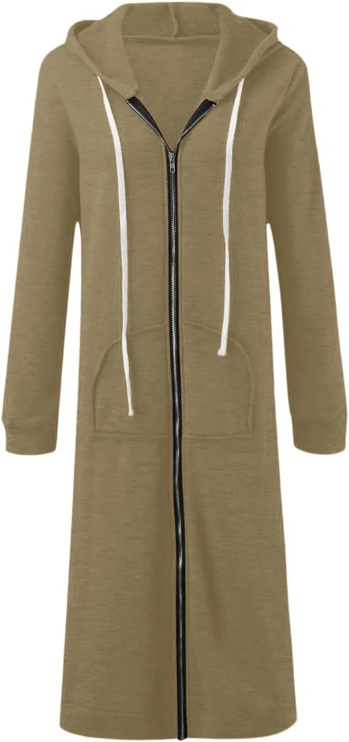 Женское удлинённое худи с молнией, модель Q2-army Green — фото 4