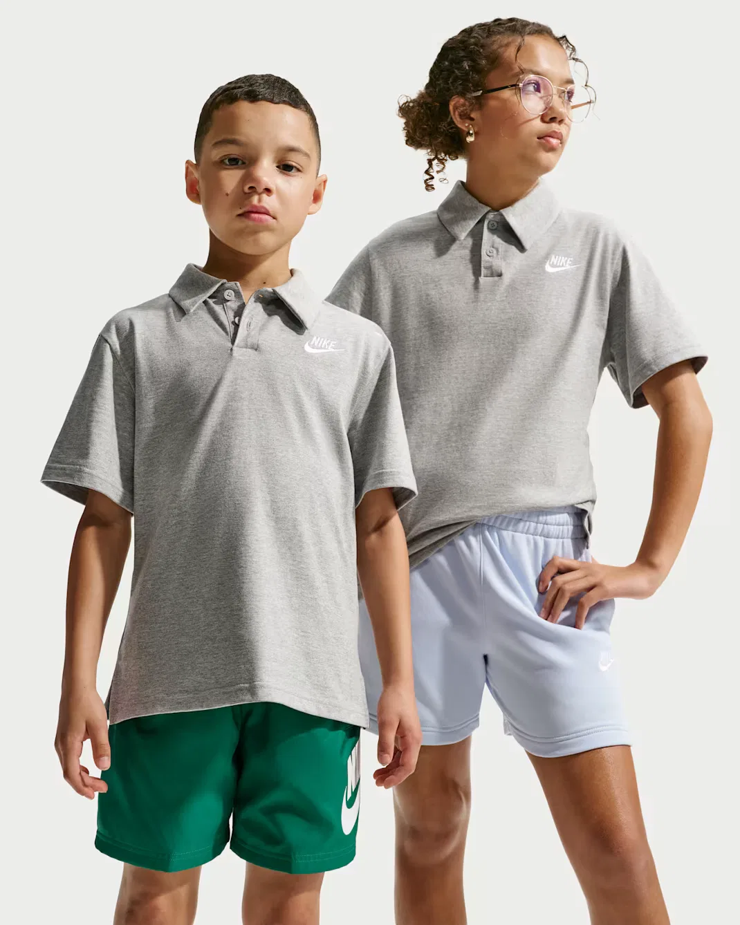 Вязаная поло с коротким рукавом для детей постарше Nike Sportswear Club, Dark Grey Heather/White