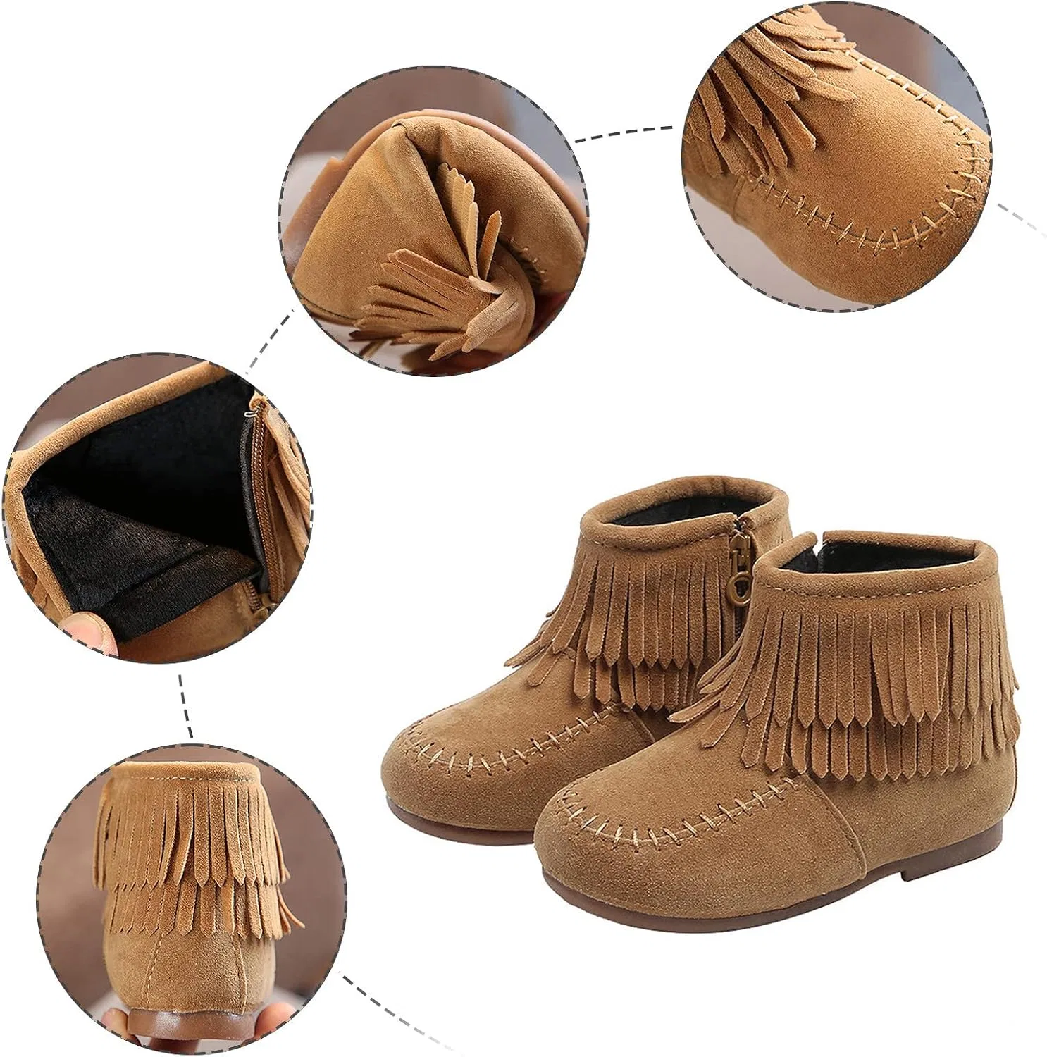 Детские ботинки для девочек с бахромой Retro POLG, Brown — фото 2