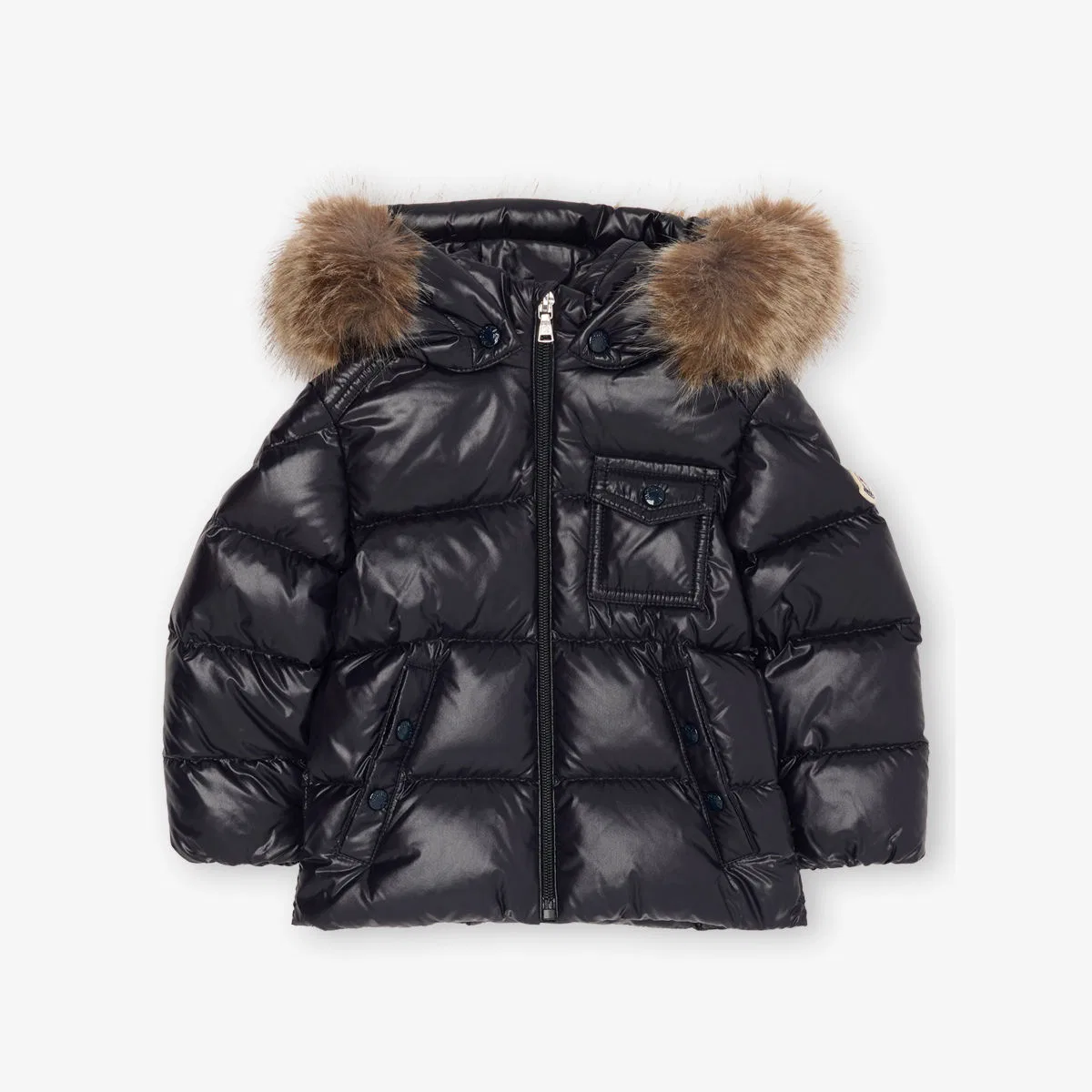 Пуховая куртка с капюшоном, размер 9 месяцев - 3 года Moncler, темно-синий