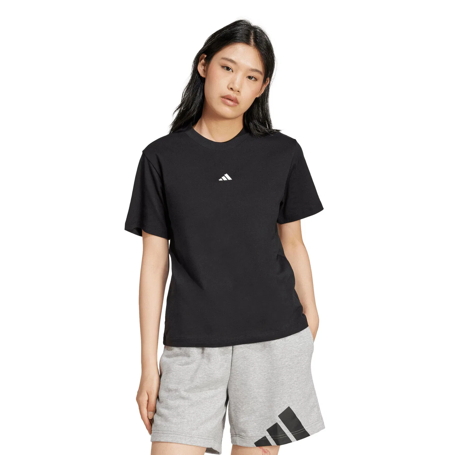 Женская хлопковая футболка Small Logo Cotton Tee Adidas, Schwarz / Weiss — фото 2
