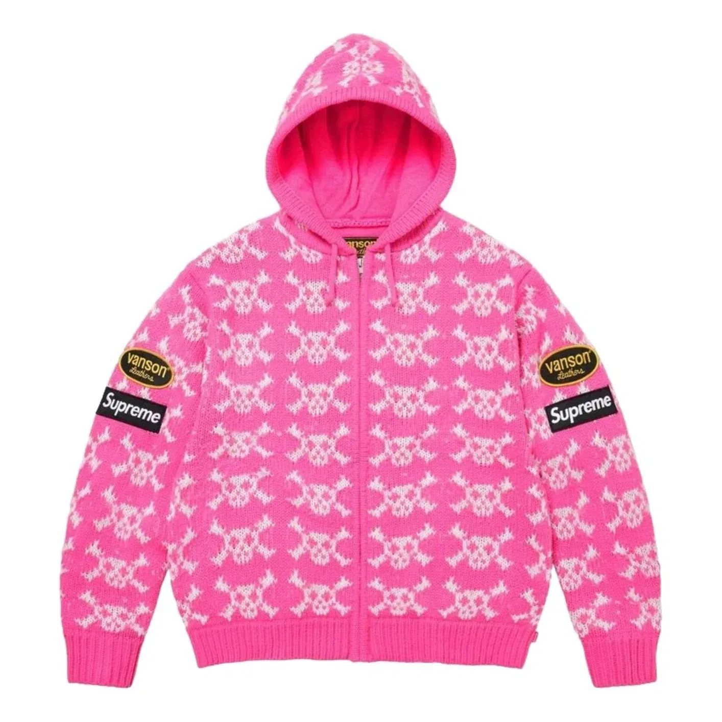 Мужское худи FW26 x Vanson Leathers Skull Zip Up Hooded Sweater 'Pink' Supreme, розовый