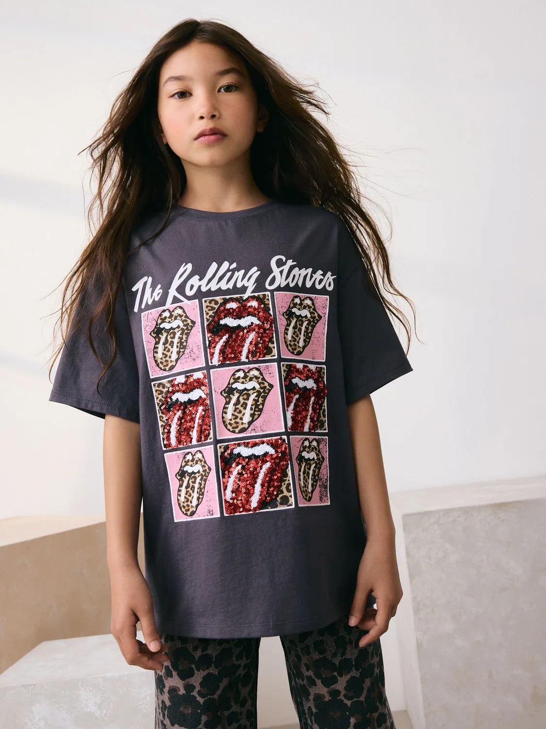 Футболка с пайетками The Rolling Stones Next, угольно-серый