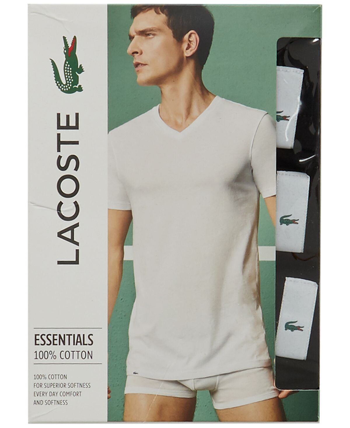 Нижнее белье Lacoste, комплект основных хлопковых рубашек, с V-образным вырезом, черный — фото 3