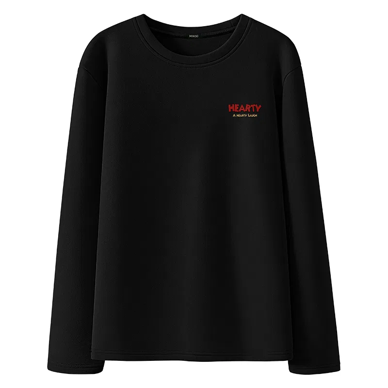 Детская футболка с принтом Unisex Crew Neck Thickened Straight Fit MINISO, Black (with Hearty Chest Logo)