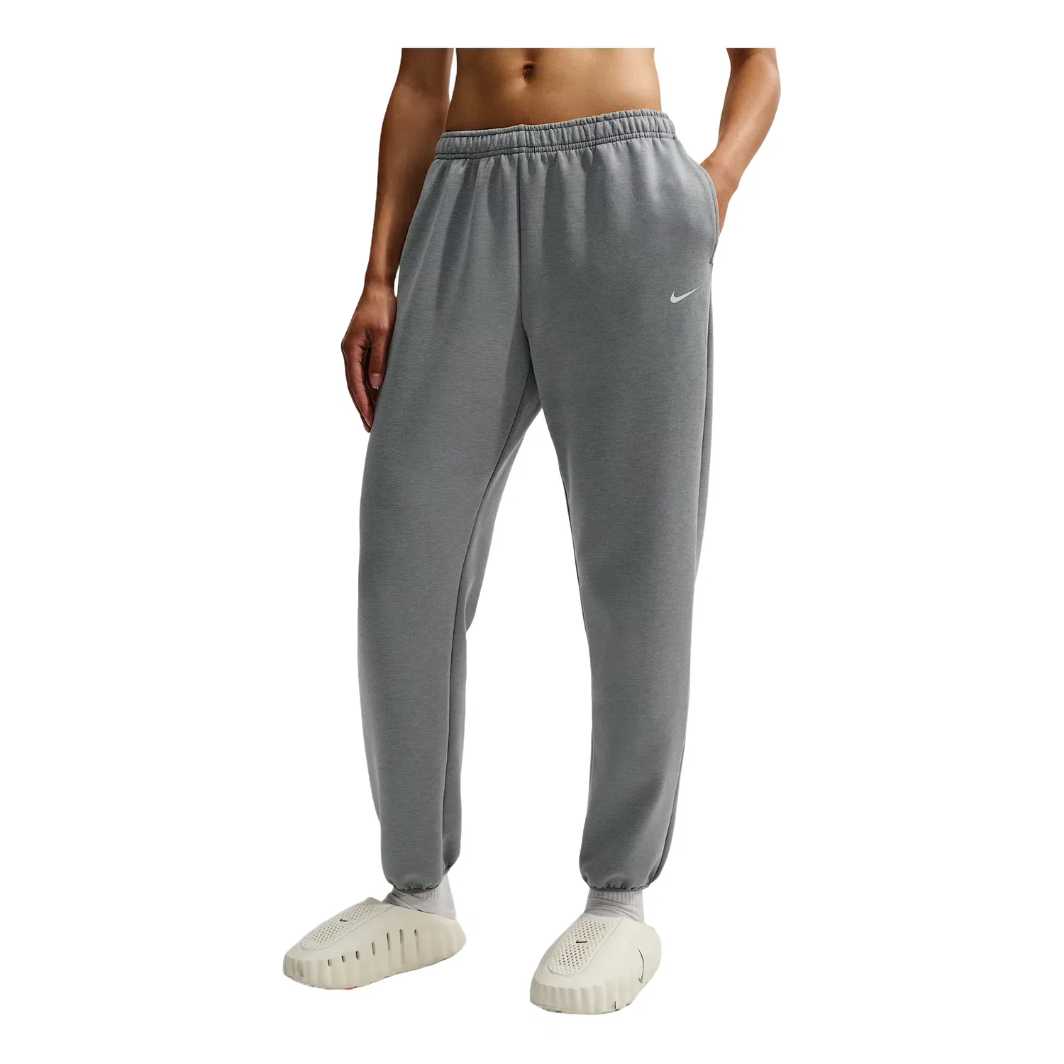 Женские брюки Studio Fleece Sport Dri-FIT Mid-Rise Pants 'Smoke Grey Heather White' Nike, Smoke Grey/Heather/White