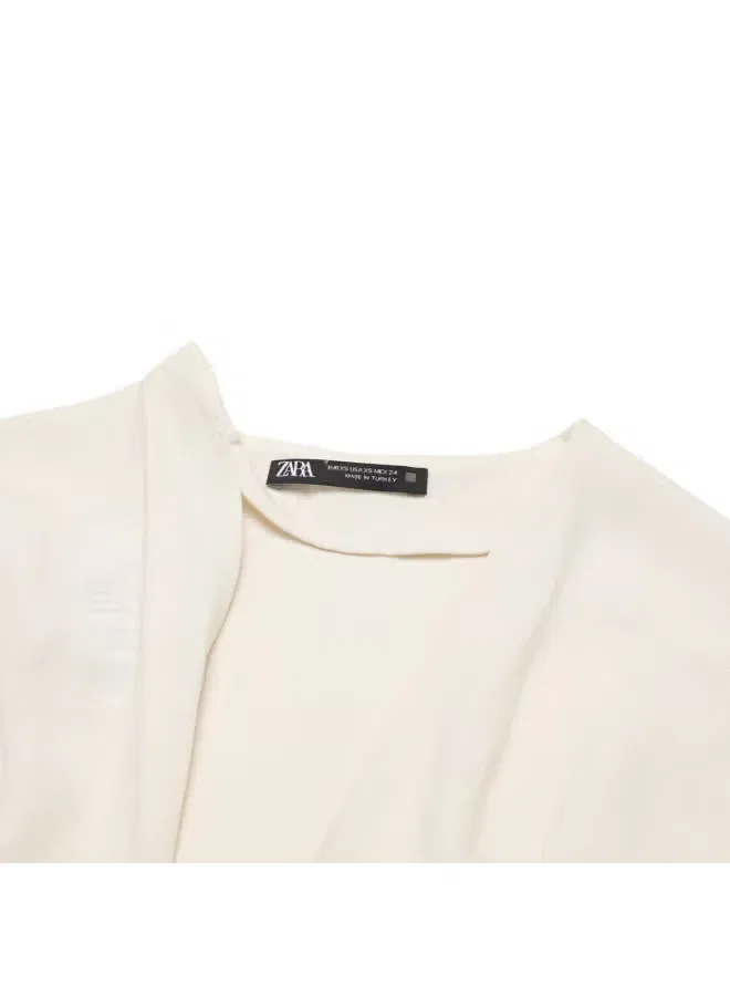 Блузка с глубоким V-образным вырезом Zara, айвори — фото 4