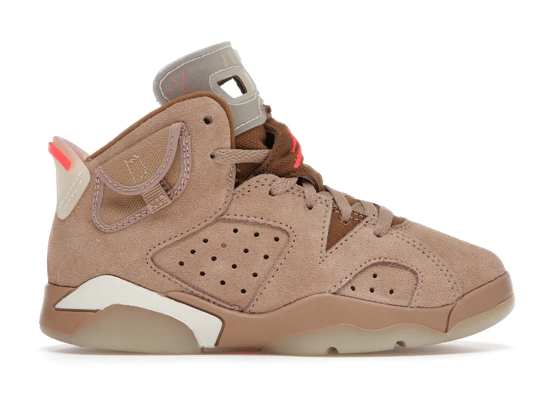 Детские кроссовки Lifestyle с принтом Jordan 6 Retro Travis Scott British Khaki, British Khaki/Sail-Bright Crimson