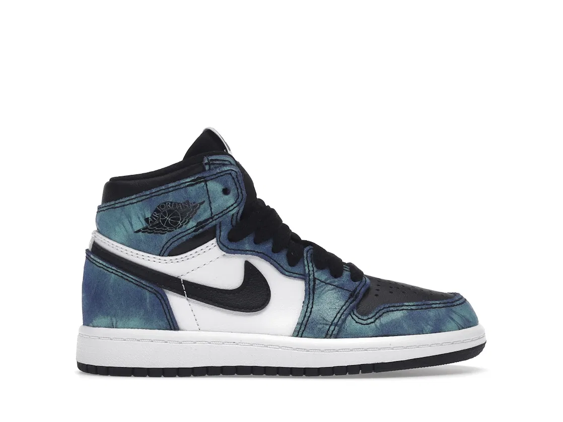 Детские кроссовки для мальчиков с высоким верхом Jordan 1 Retro High Tie Dye Jordan, White/Black-Aurora Green