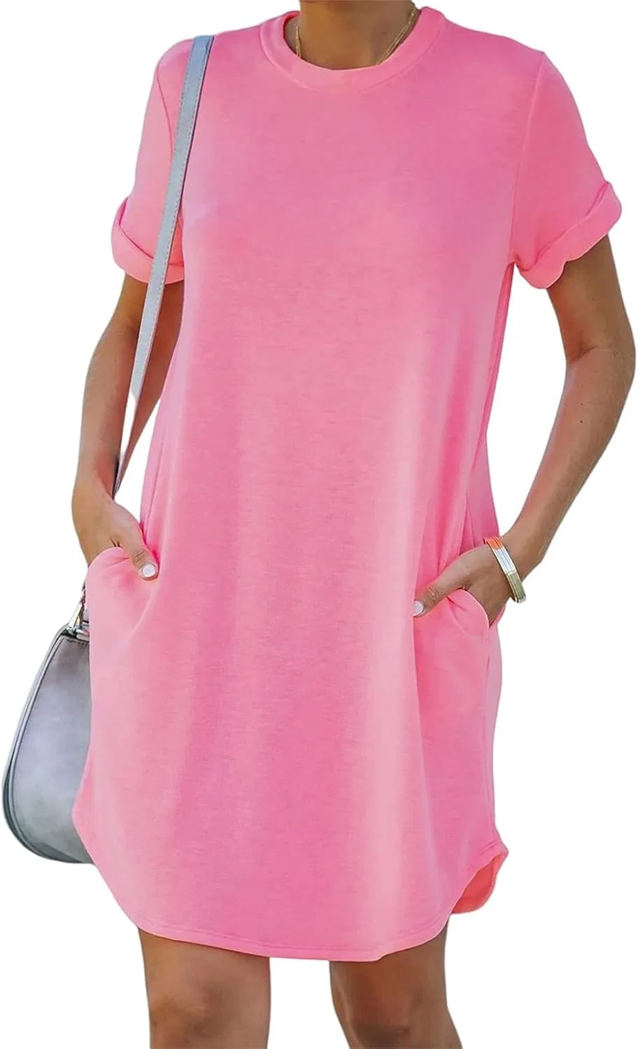 Женское летнее платье-футболка с коротким рукавом, Pink