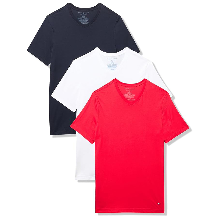 Комплект футболок Tommy Hilfiger Cotton Classics V-Neck, 3 предмета, красный/темно-синий/белый