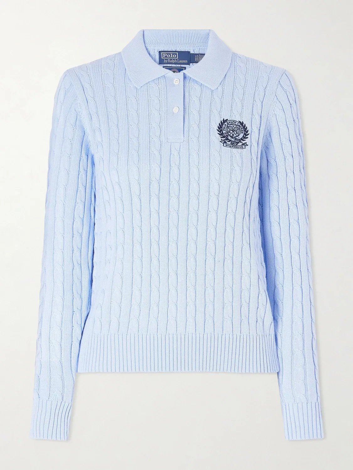 Поло из хлопкового трикотажа с косами и вышитым логотипом + Уимблдон POLO RALPH LAUREN, синий