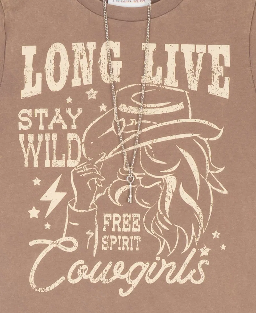 Комплект из футболки и брюк-клеш с принтом, Long Live Cowgirls Tween Diva, Light Brown — фото 3