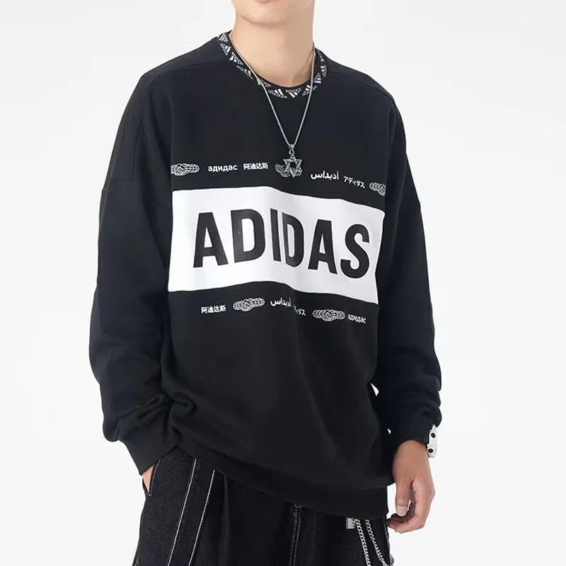 Пуловер с принтом крупного логотипа Adidas, черный — фото 4