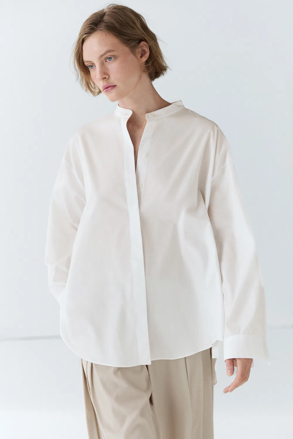Рубашка Massimo Dutti Poplin With Stand Collar, белый