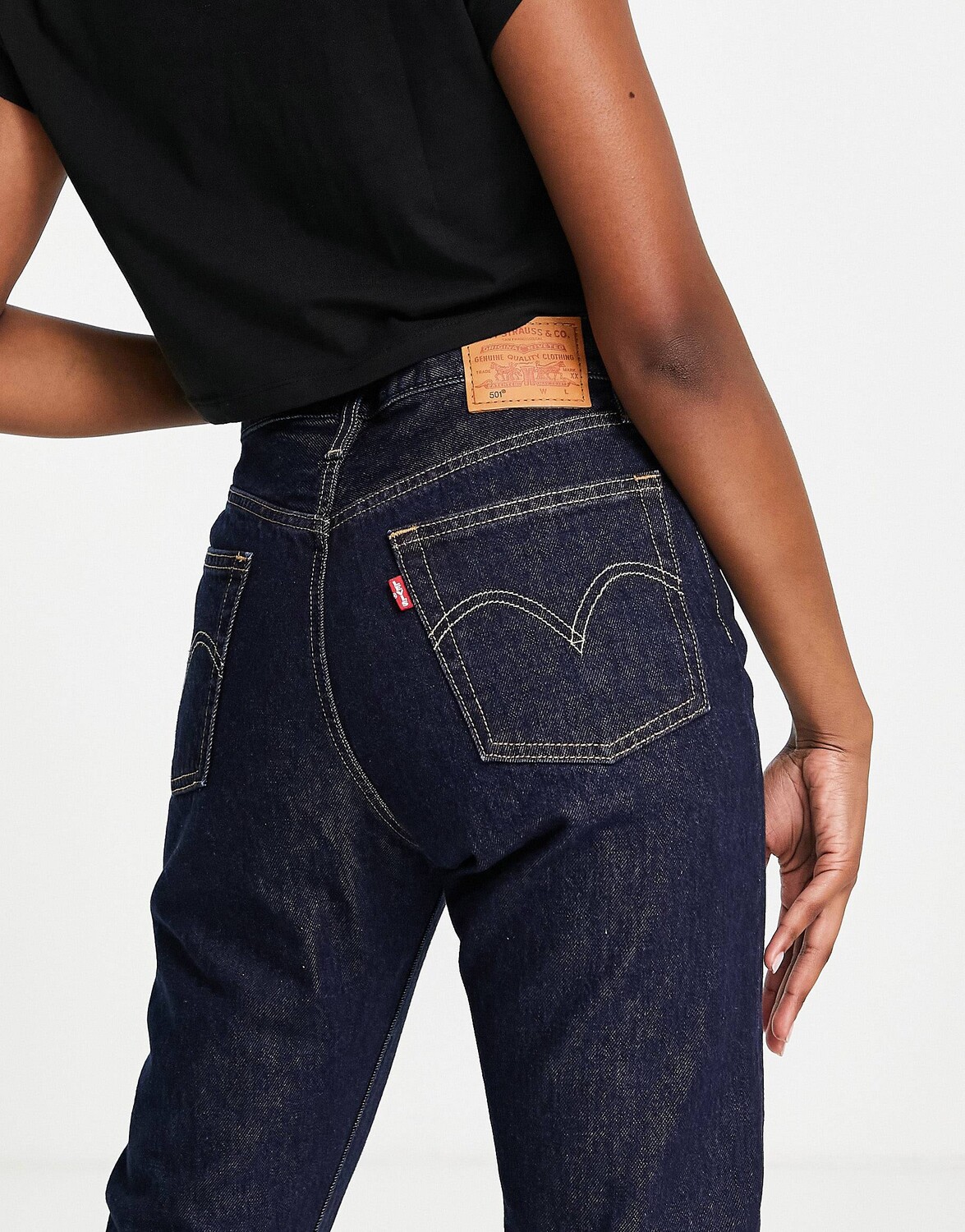 Темно-синие укороченные джинсы прямого кроя с высокой посадкой Levi's 501 — фото 3