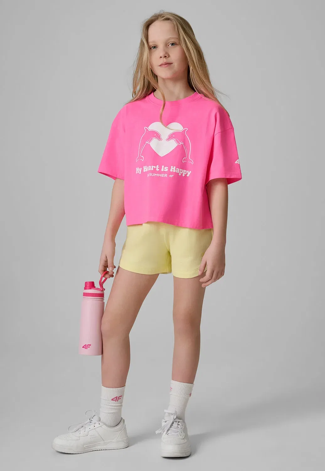 Футболка свободная z nadrukiem dziewczęcy - żółty 158/164 (12-14 лат) - футболка с принтом 4F, Pink Neon