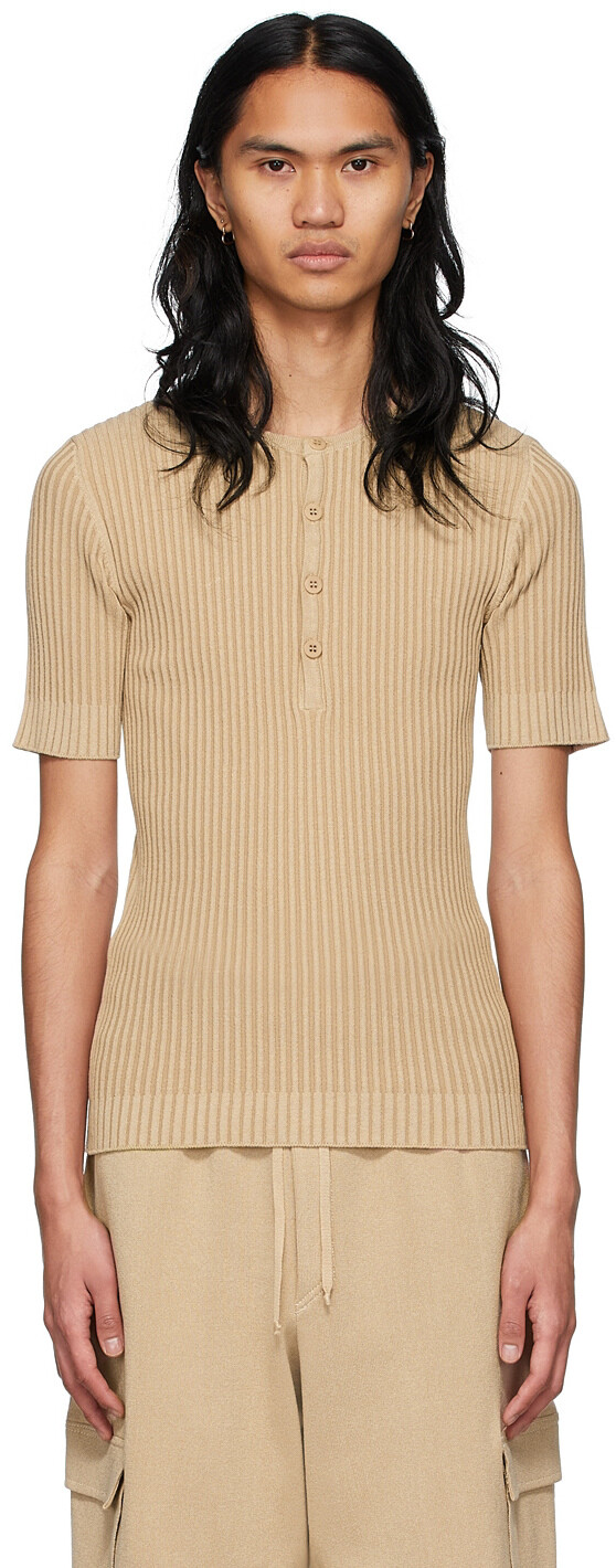 

SSENSE Exclusive Beige Henley из вискозы ANDREĀDAMO, Коричневый, SSENSE Exclusive Beige Henley из вискозы ANDREĀDAMO