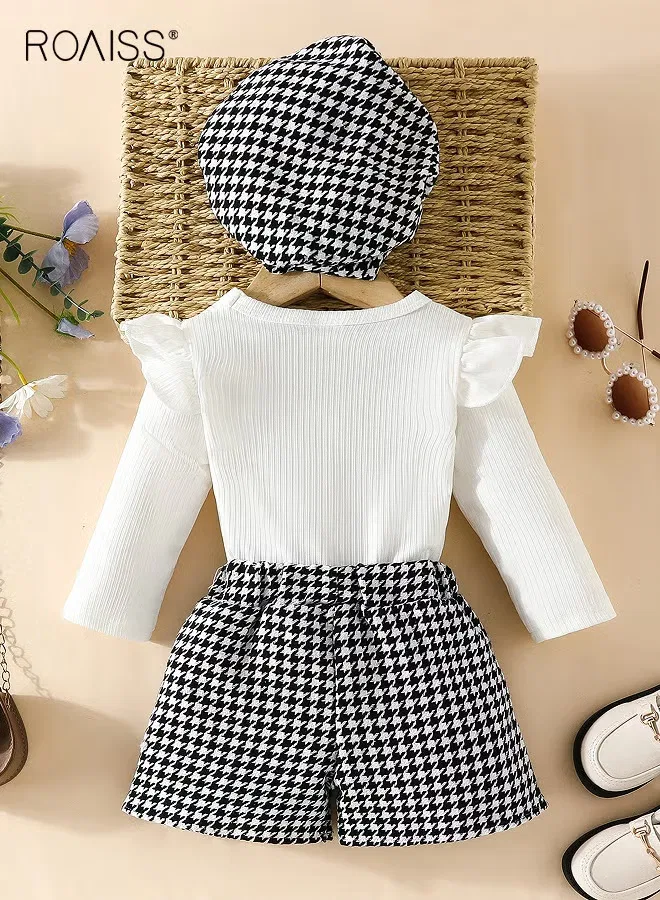 Комплект детской одежды с бантом и шортами в клетку, модель 3Pcs, Roaiss, тип 1 — фото 2