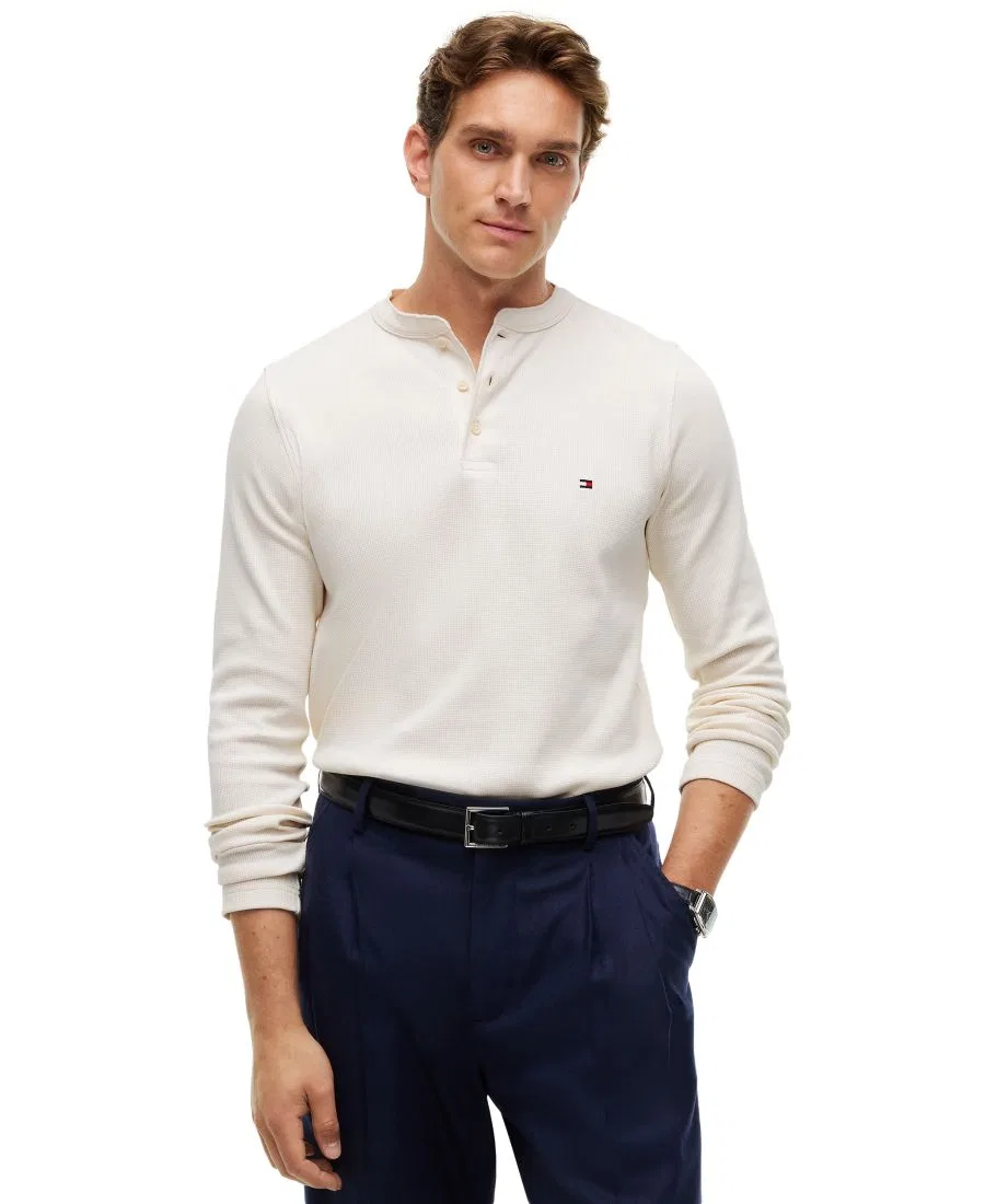 Лонгслив-поло из вафельной ткани с длинным рукавом Tommy Hilfiger, Ivory Petal