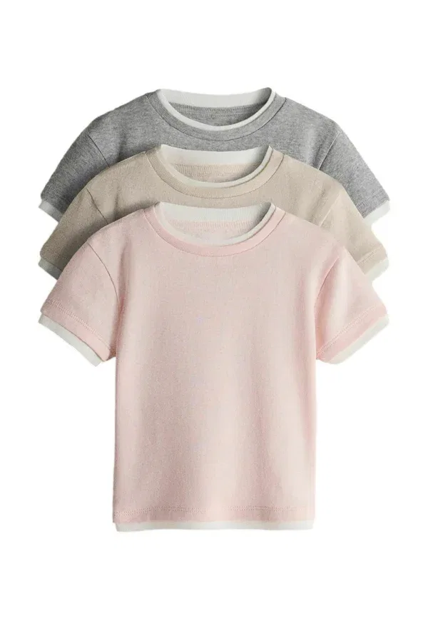 Комплект из 3 футболок Jersey, basic t-shirt, The Set, grey marl, ecru, pink, розовый/серый