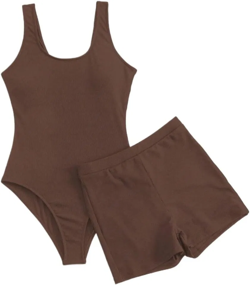 Женский монокини с шортами Backless Casual, Coffee Brown