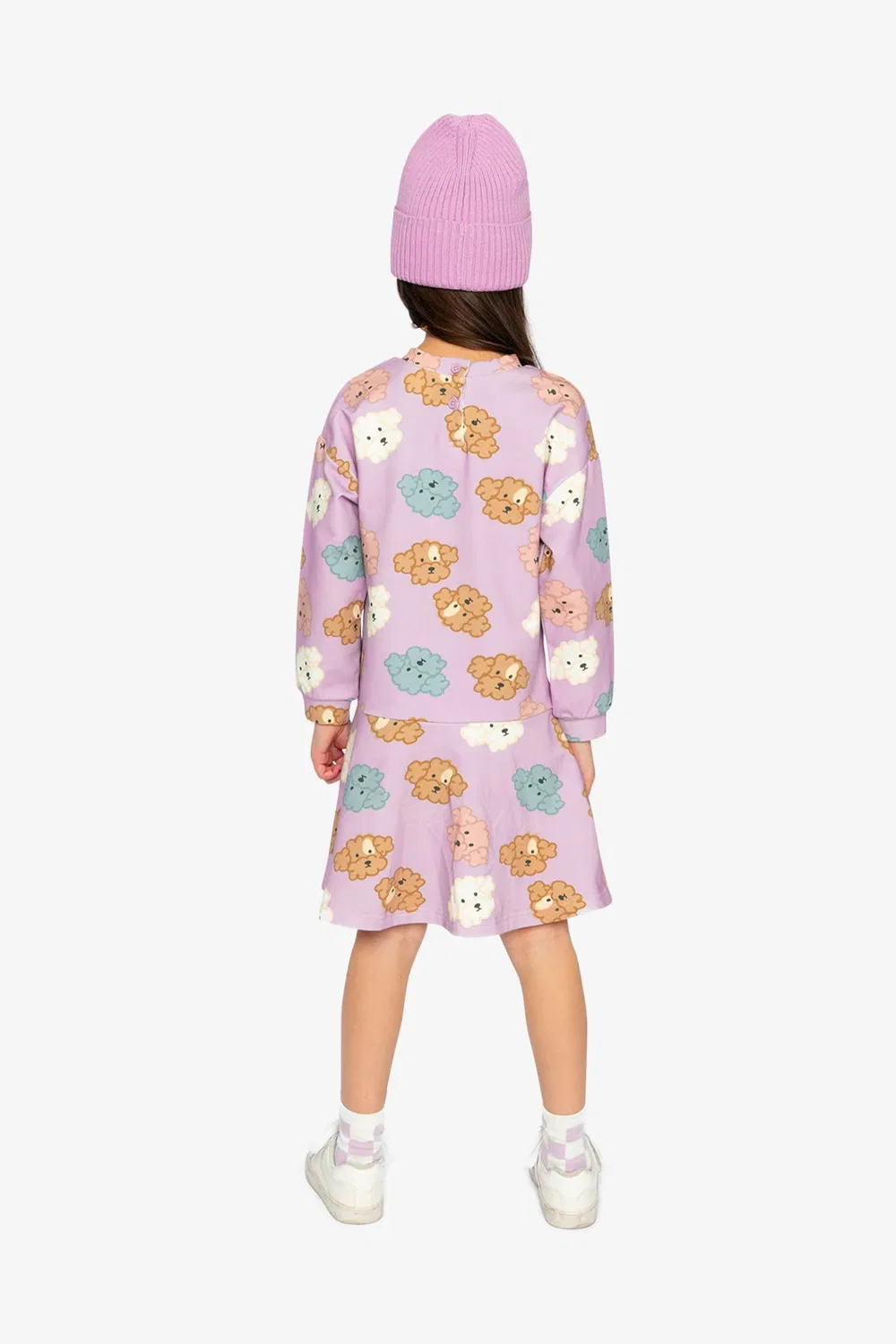 Детское платье из футера с длинным рукавом с принтом Poodle Chic Deux par Deux, Purple Poodle Print — фото 4