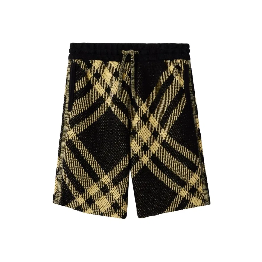Шорты хлопковые с принтом Kids Check Pattern Drawstring Knitted Shorts Burberry, Yellow Ip Check