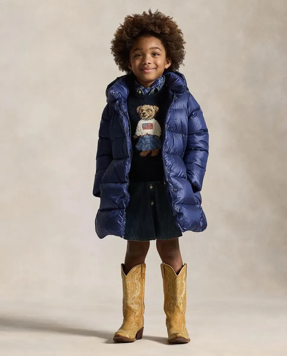 Детское пальто для девочек длинное пуховое металлизированное Polo Ralph Lauren, Azul Marino