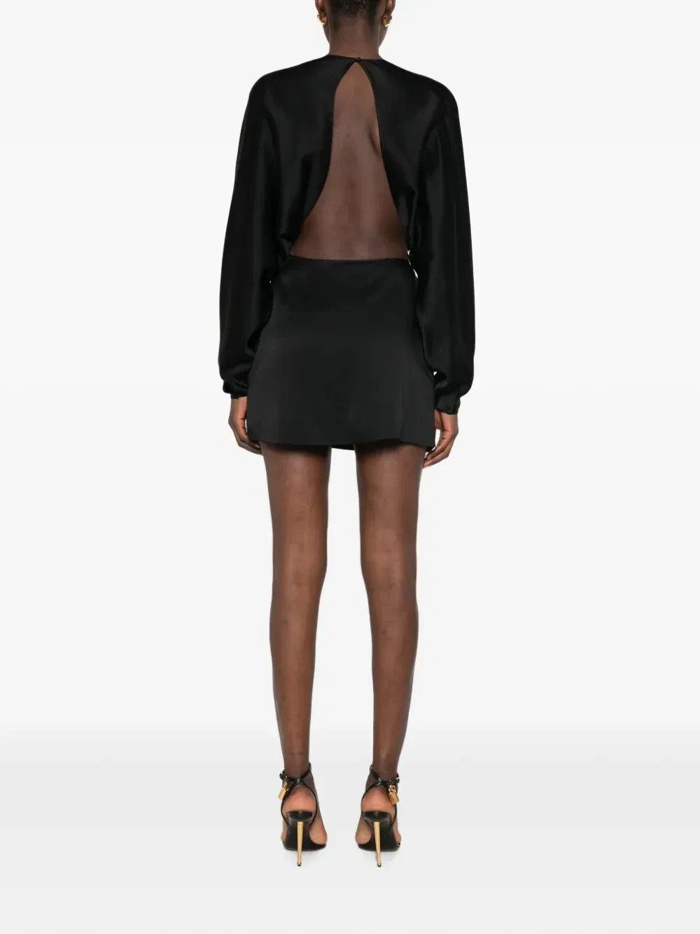 Мини-платье с открытой спиной и цепочками Saint Laurent, черный — фото 4