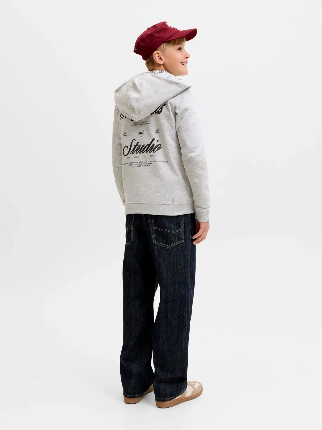 Худи с капюшоном Jack & Jones Junior, белый меланж — фото 4