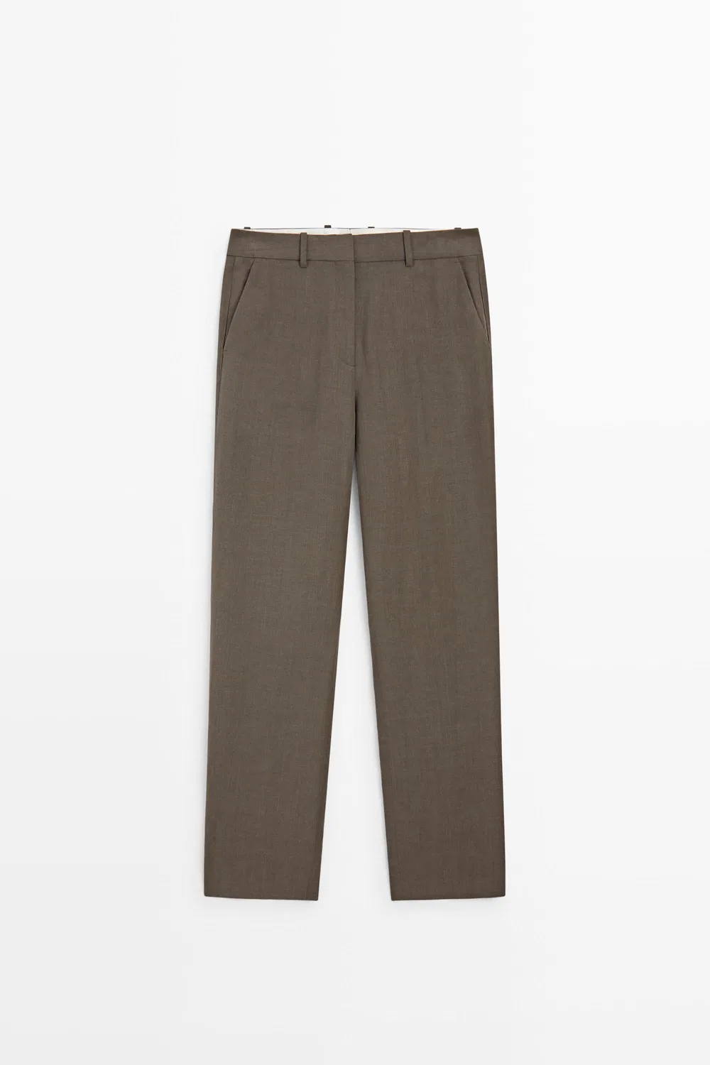 Брюки Massimo Dutti Studio Linen-Blend Tailored, коричневый — фото 2
