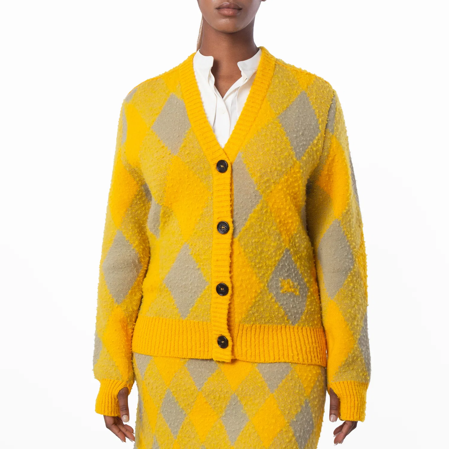 Кардиган с ромбовидным узором Argyle Diamond Patterned Rib Trim Burberry, Mimosa Ip Pattern