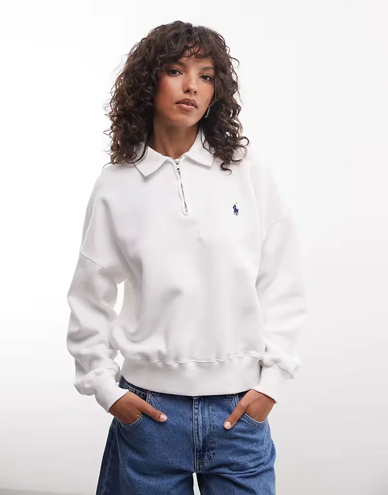 Толстовка Polo Ralph Lauren с логотипом Icon, свободного кроя, на молнии до четверти длины, белый