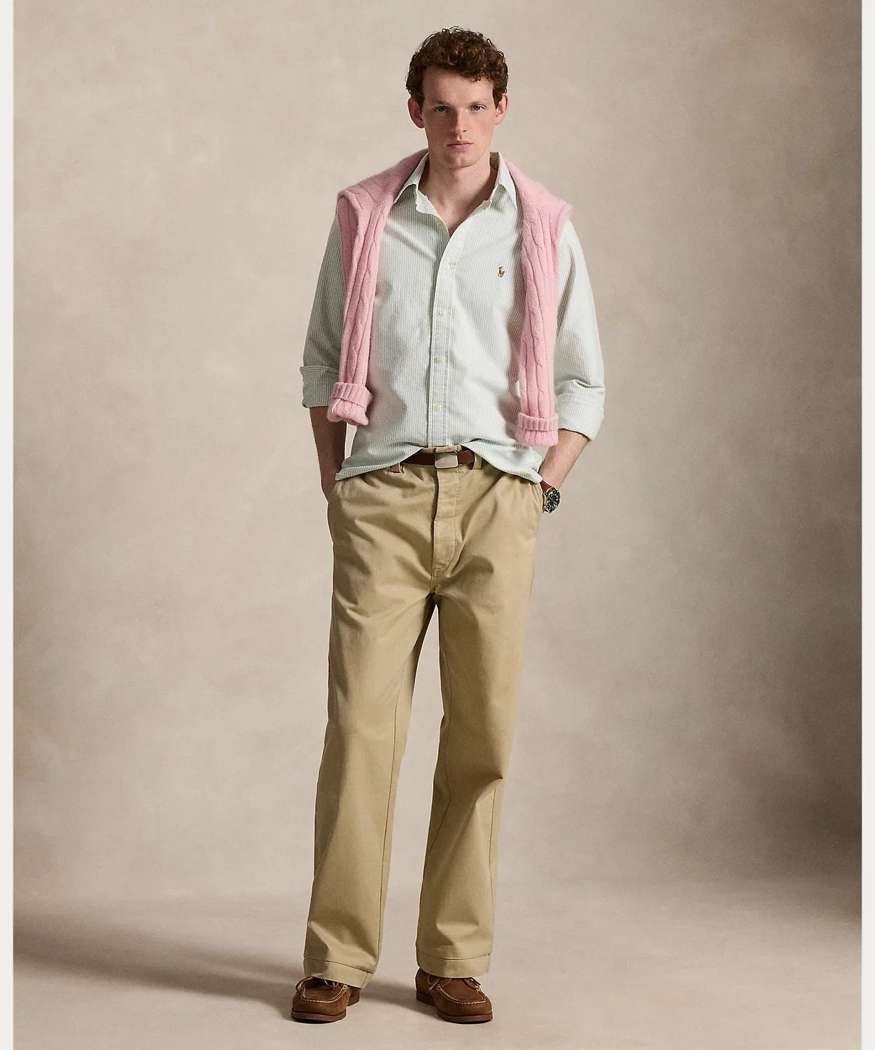 Мужская классическая рубашка оксфорд с длинным рукавомPOLO RALPH LAUREN, Зеленый — фото 3