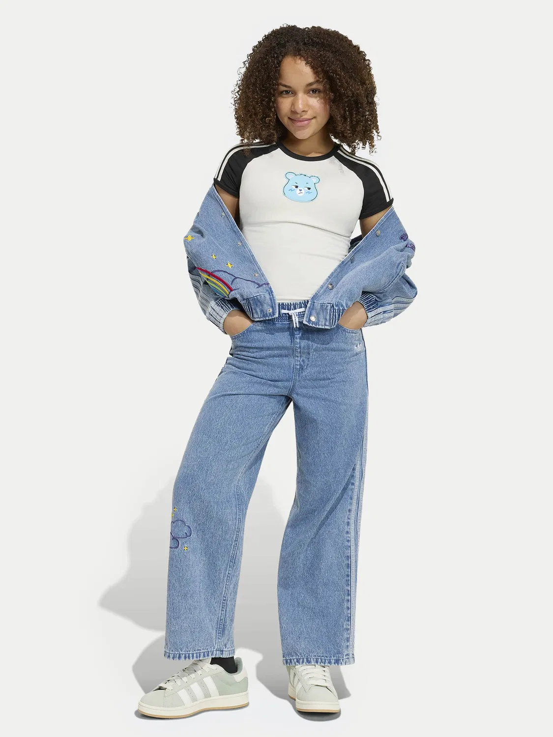 Джинсы стандартного кроя для девочки Care Bears Loose Denim Pants Adidas, синий — фото 2