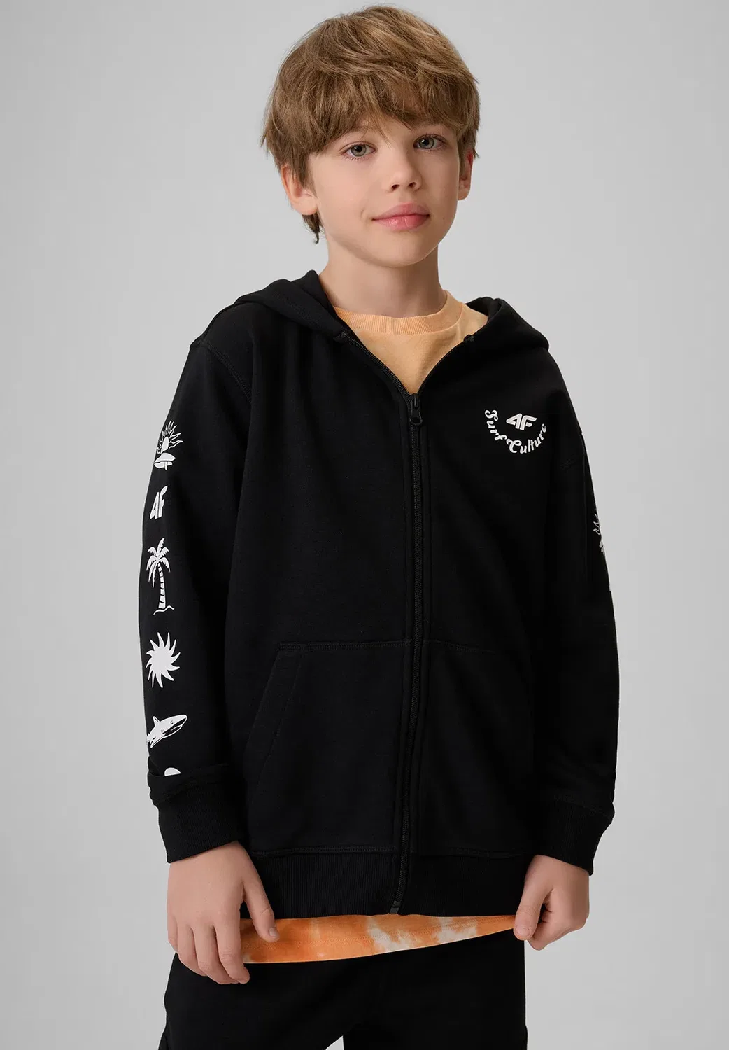 Bluza dresowa свободная z kapturem chłopięca - толстовка на молнии 4F, Deep Black — фото 3