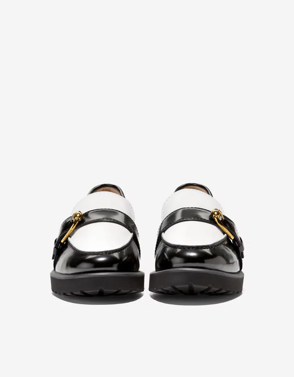 Двухцветные женские кожаные мокасины с пряжкой Cole Haan, черный — фото 3