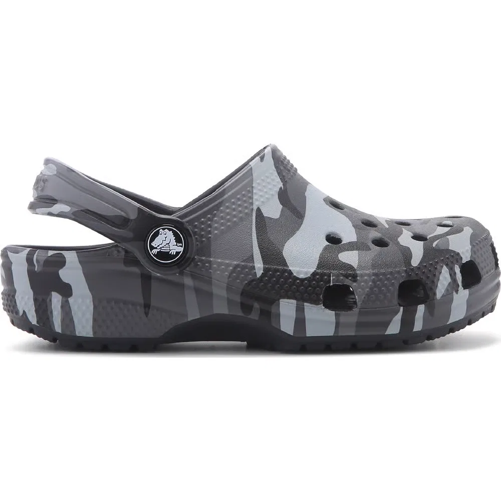 Детские классические сабо с графическим рисунком Crocs, Grey Black Camo — фото 2