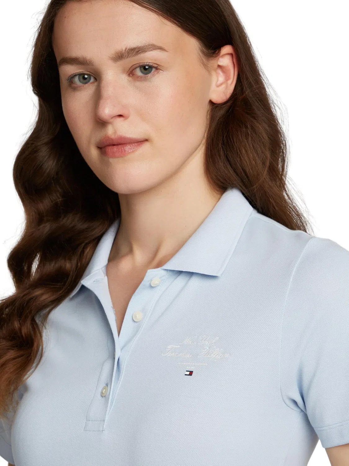 Женское поло с принтом Slim Script Graphic Polo Tommy Hilfiger, Breezy Blue — фото 3
