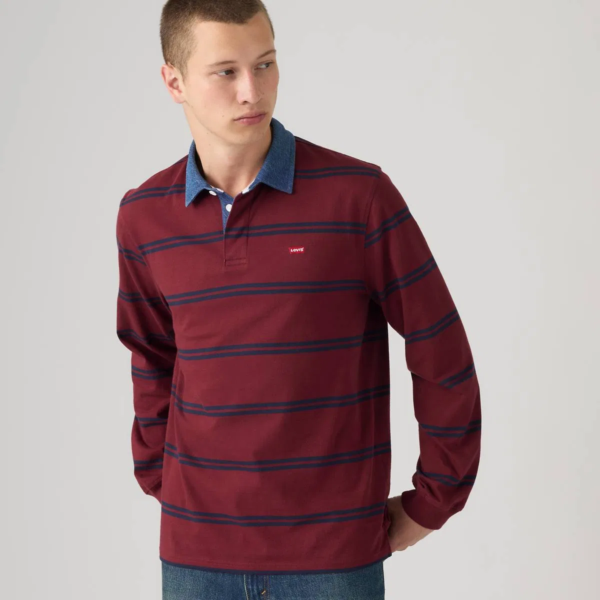 Классическая регбийная рубашка с длинными рукавами Levi's, Ennis Stripe Tawny Port - Red