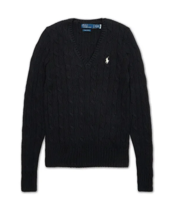 Свитер кабельной вязки, V-образный вырез, Polo Ralph Lauren, черный